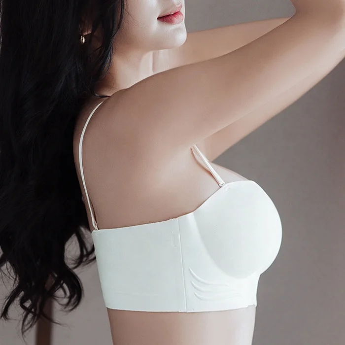 Women Seamless Wireless Front Closure Thick Cup Push up Comfort Invisible Bralette Wirefree Off Shoulder Outfit Strapless Bra