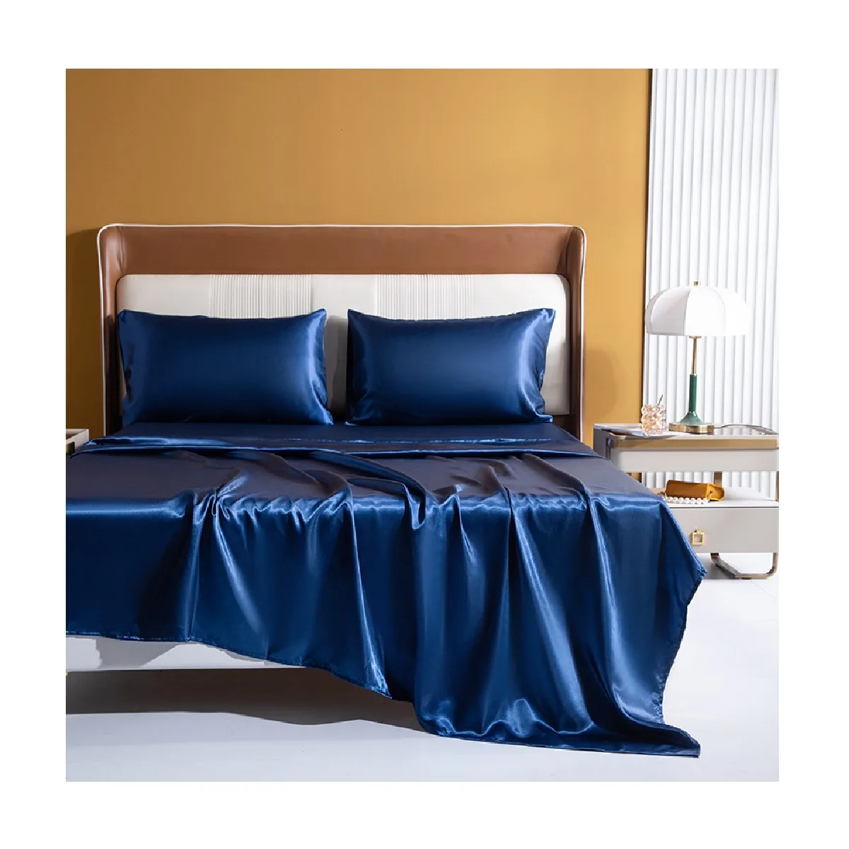 Custom Satin Wholesale High Quality Solid Color Duvet Cover Queen King Fitted Flat Bedsheets Bedding Sets with 4 Pillows Case