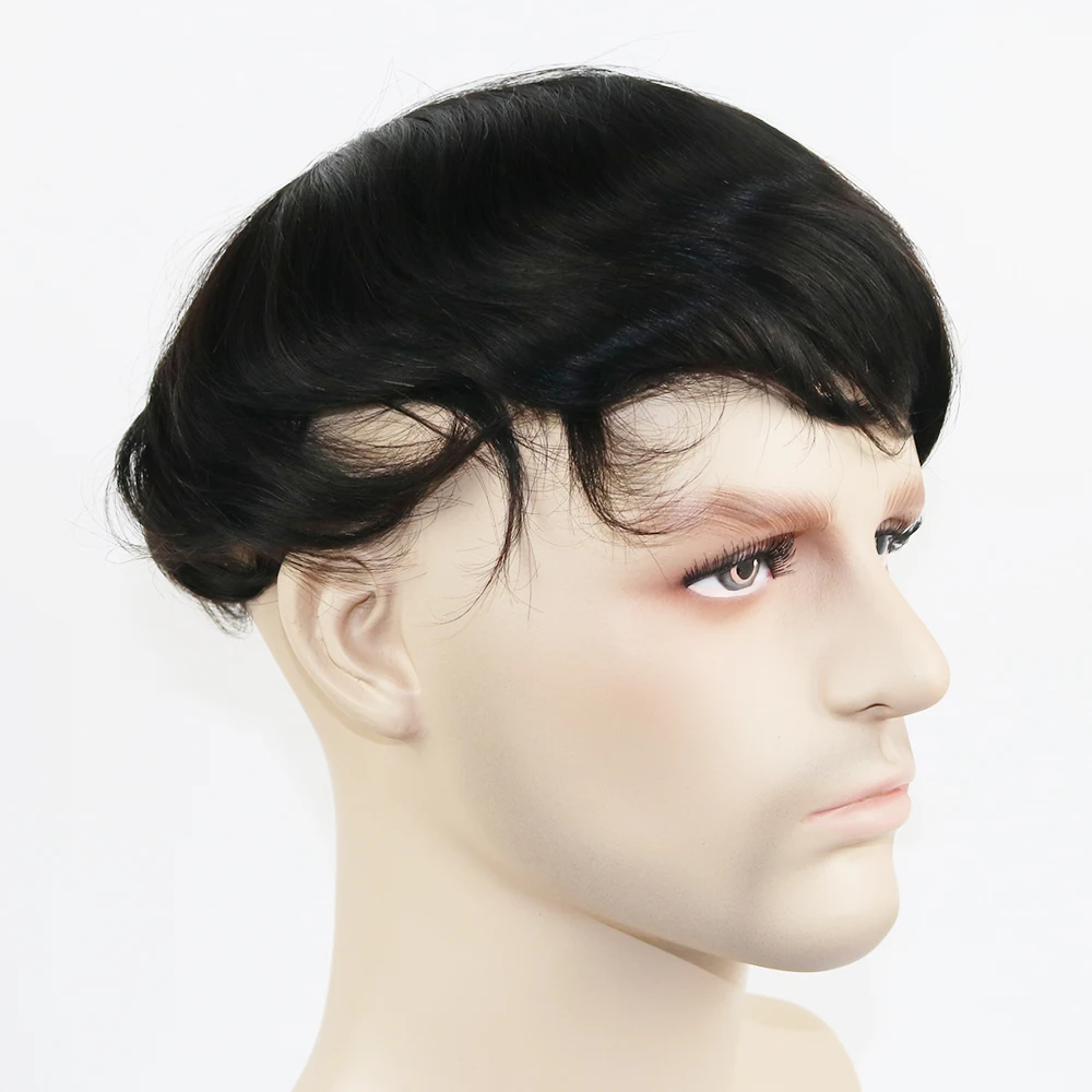 Comfortable human hair toupee straight hand made pu lace base thin skin toupee hair mens wig
