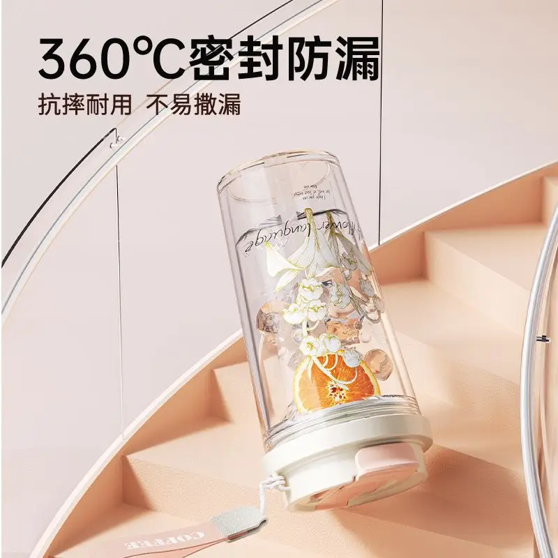 New Water Cup Lily Valley 580ml Sippy Mug 580ml Outdoor Drinking Cup Portable Carrying Broken-Resistant Drink Water Bottle