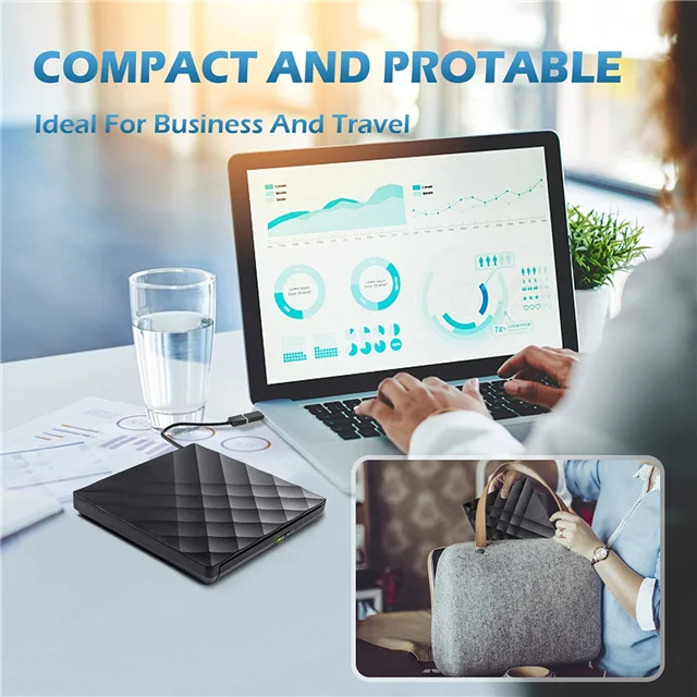 Портативный внешний DVD-проигрыватель, CD-проигрыватель с USB 3,0, 2 слота для SD-карт, 4 USB-порта