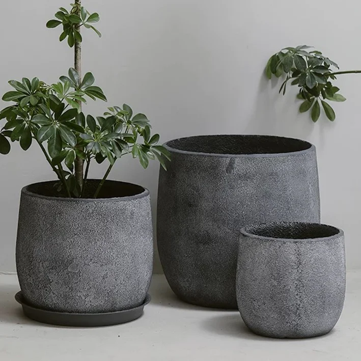 Retro design style garden decorative floor flower pots planters outdoor indoor decoration fiber clay pot.png