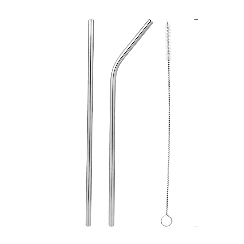 MCSS  Wholesale Custom Logo Eco Friendly Reusable 304 Stainless Steel Metal Cocktail Boba Drinking Straw Set With Brush