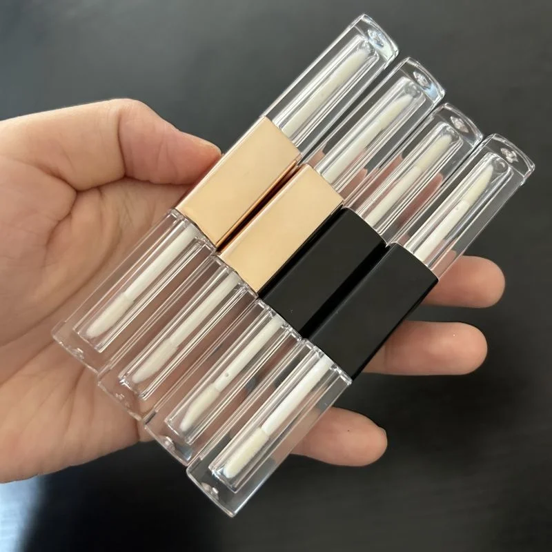 Square Double Sides Ended Rose Gold Black Lip Gloss Tubes 2 in 1 Empty Lipgloss Tube Container 1.5ML*2  With Applicator