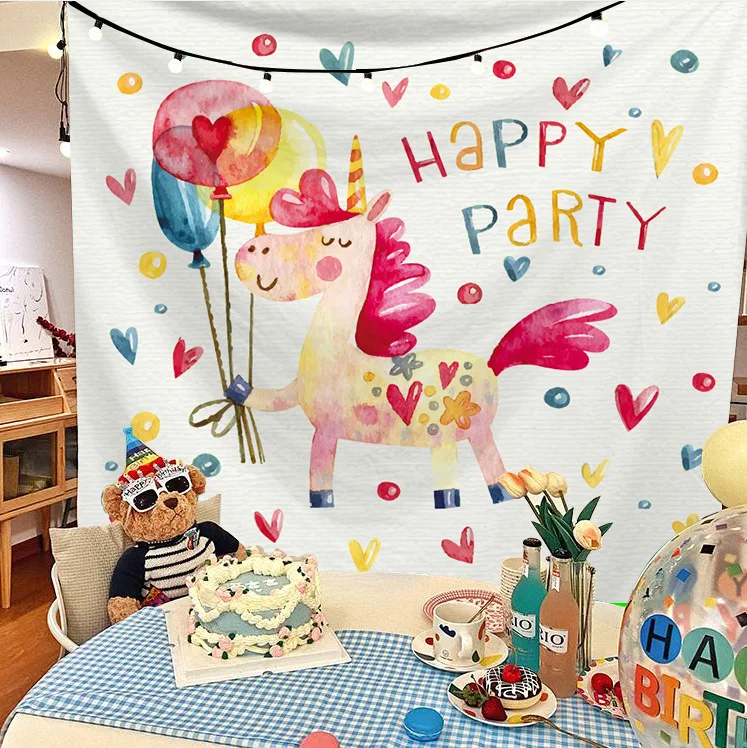 custom printed polyester happy birthday tapestry wall hanging