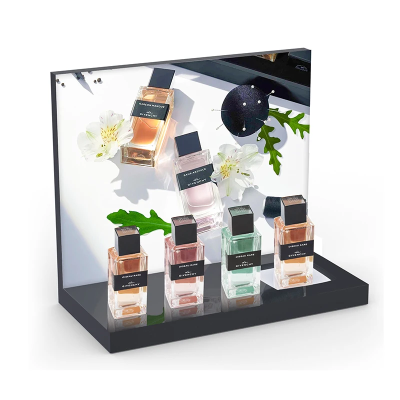 Shopping Mall table top Acrylic Cylinder Perfume Bottle Display Cosmetic Advertising Stand