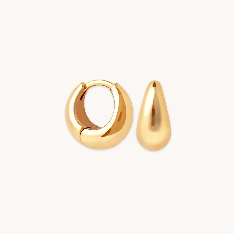 18K Gold Plated Vermeil Chunky Thick Hoop Earrings Dome huggies