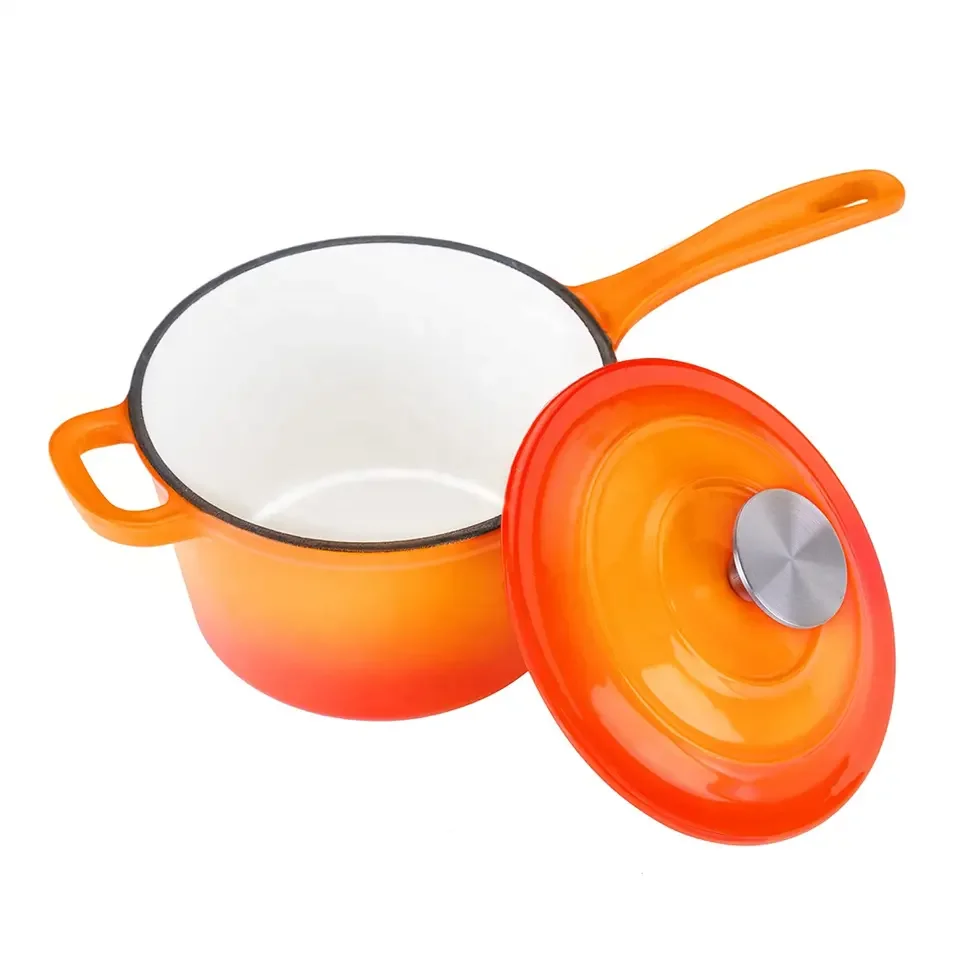 Enamel cast iron non stick sauce pan soup milk kitchen cookware cooking pot saucepan with lid