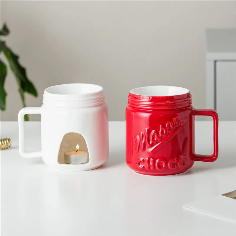 Amazon Hot Selling Cheese Chocolate Fondue Set Ceramic Bowl and Candle Cup and 1 Fork