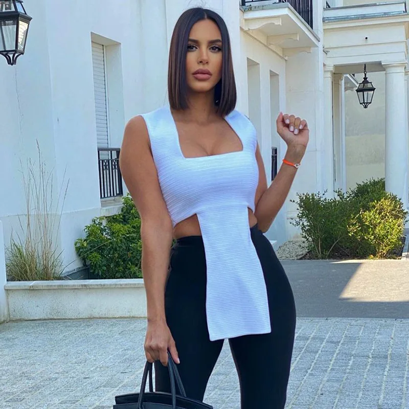 Однотонный топ, короткий женский облегающий Топ без рукавов, X-Long, с квадратным вырезом, Лидер продаж, летняя модная хипстерская Повседневная Высокая уличная одежда