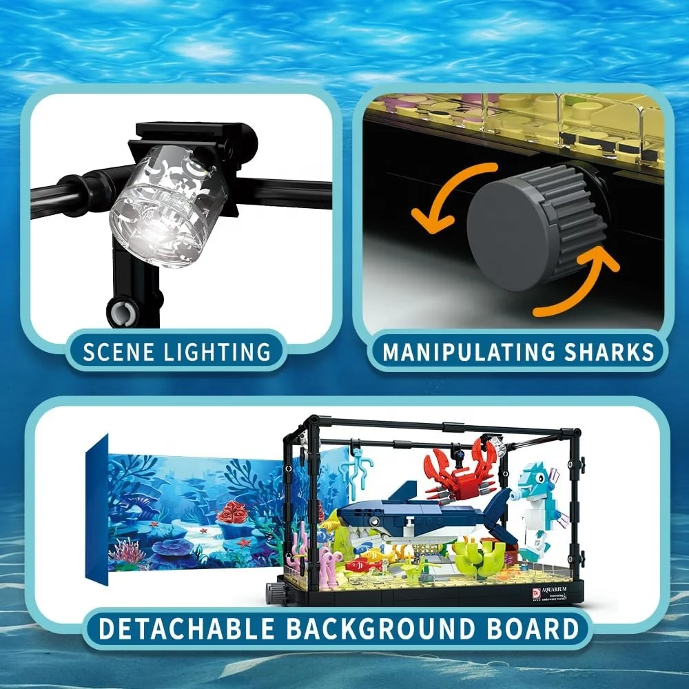 MOC Marine Organism Aquaria Building Blocks Set Movable Aquatic Animal Fish tank Aquarium DIY Assemble Bricks Toy Kit with Light