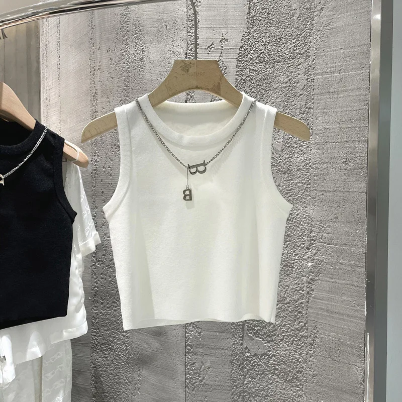 Y2K One size striped knitted small strap vest Summer Wide Shoulder Strap Underlay Top
