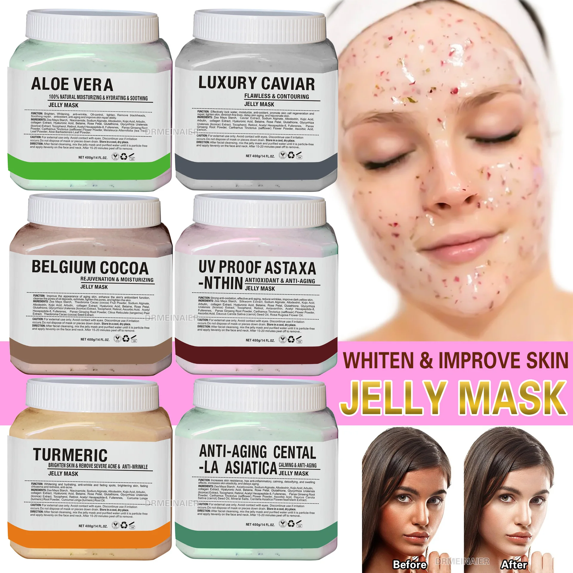 Private Label Facial Skin Care Jelly Powder Mask Whitening Rose Facial Mask Powder