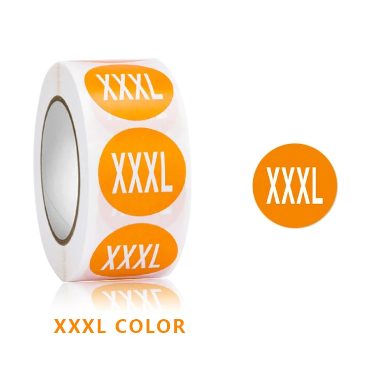 Custom Printed Round Adhesive Label Roll Clear Size Number Stickers XS S M L XL XXL XXXL for Clothes T-Shirts for Gifting