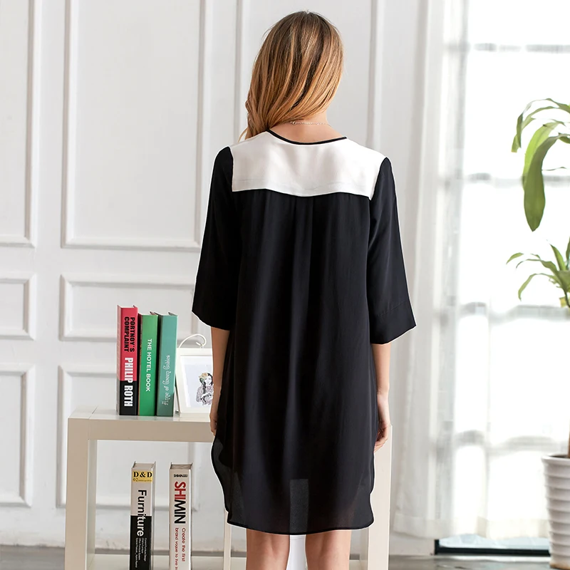 New design striped neckline pattern black classic comfortable soft silk dresses for women