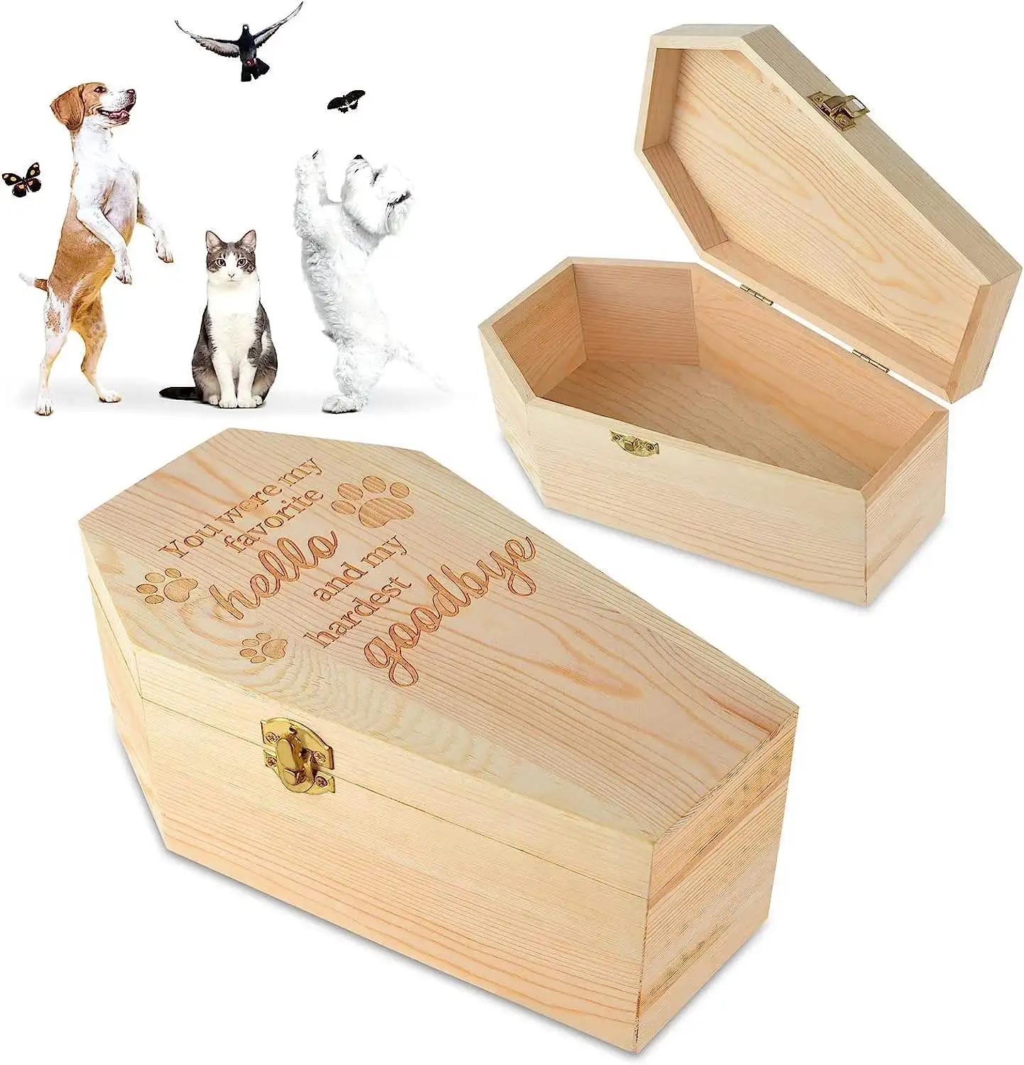 Wholesale 10 Inch Wooden Pet Urn Box Dog Memorial Urn for Ashes Pet Urns coffin
