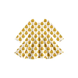 Girlymax 2022 Pumpkin Halloween Trick or Treat Long Sleeve A-LIne Twirl Knee Length Baby Girls Dresses Kids Clothing