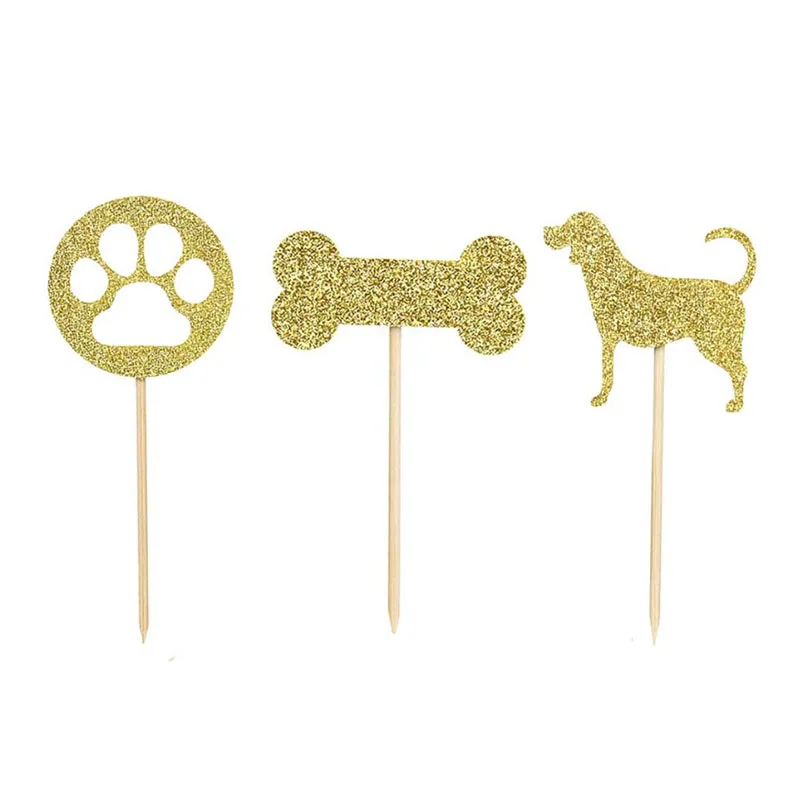 
Dog Cupcake Toppers Gold Puppy Cupcake Toppers Decoration Supplies for Pet Theme Birthday Party 