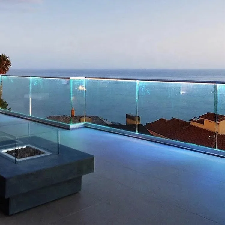  inox 316 staircase veranda banister stainless steel frameless u channel glass led light balustrade balcony handrail