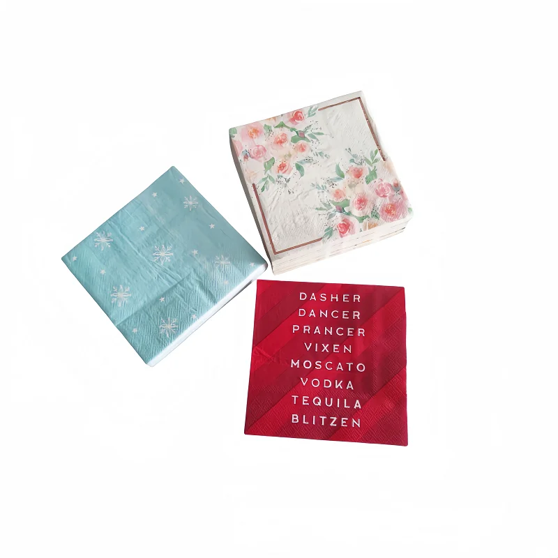 Custom Cocktail Napkins Disposable Beautiful 3 Ply Printed Disposable Beautiful Paper Napkins