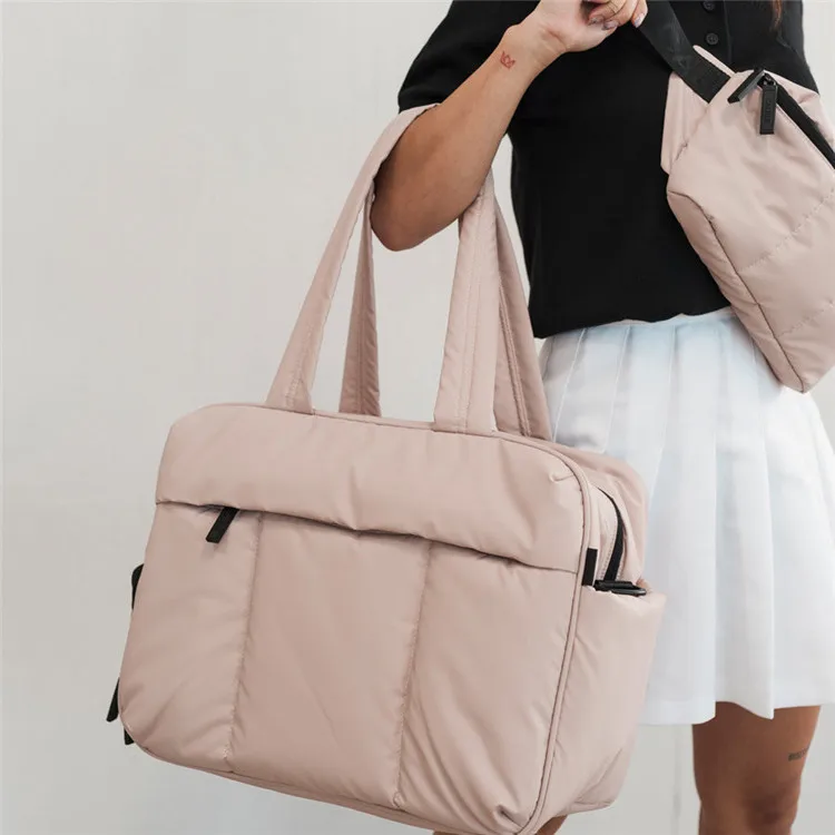 Winter Quilted Gym Crossbody Shoulder Nylon Puffer Weekender Bag Tote Luggage Travel