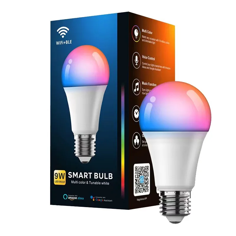 Hot Sell WIFI Smart Timer Bulb ECHO Voice 10W+RGBW Dimmable Energy Saving Group Control LED Bulb JE-065