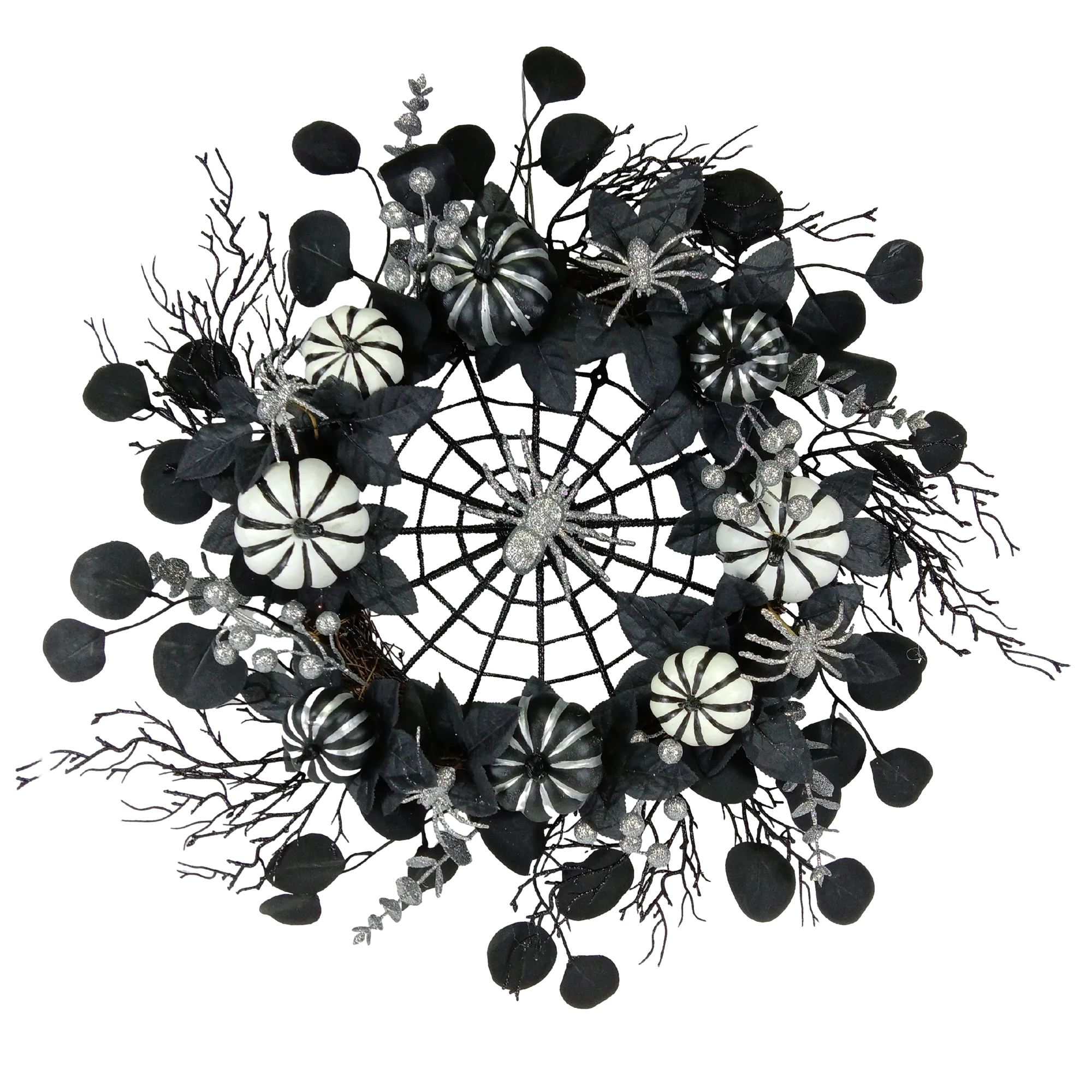 Senmasine 26 дюймов DIY Декор Блестки Серебряные Ягоды Искусственные листья тыквы паутина черные мертвые ветви венок Хэллоуин