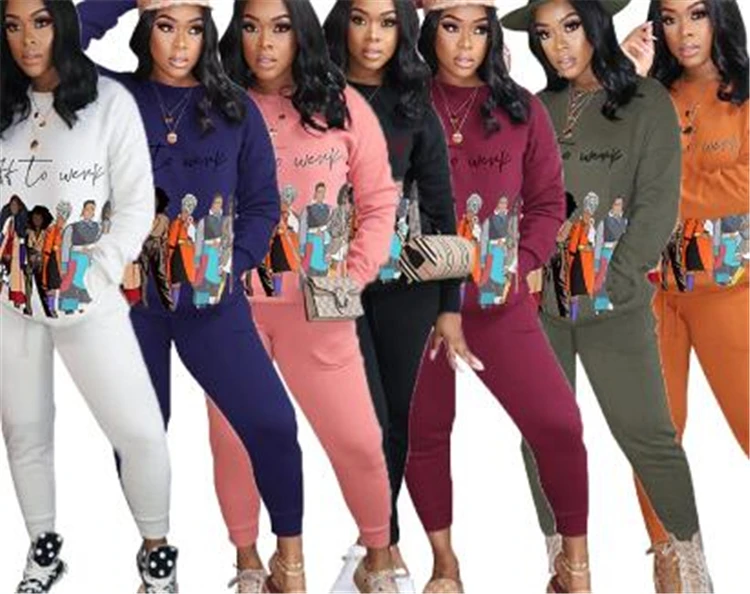 C810-spring clothing women printed long sleeve two piece pants set women 2pc outfits leisure wear