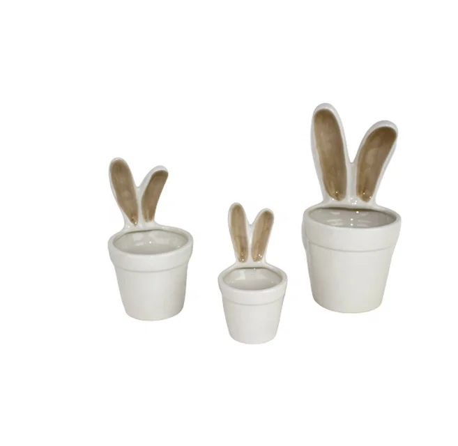  Cute new latest hot sale White rabbit ceramic flower pot for succulent
