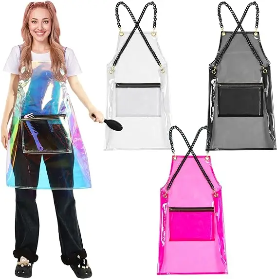 4-цветный прозрачный Регулируемый Прозрачный водонепроницаемый фартук с большими карманами ТПУ подходит для парикмахерских фартуков