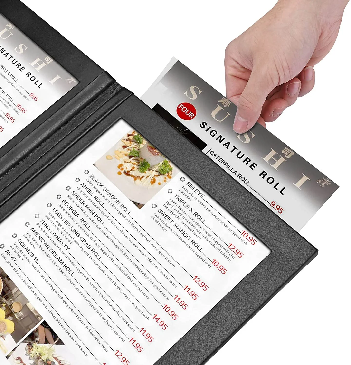 High Quality Restaurant Bar A4  Double Page Leather Illuminated  LED Light Menu Cover Holder Book