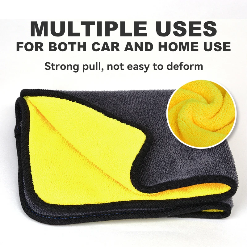16x16 Microfiber Towel 600gsm Yellow Grey Double-SidedCoral Fleece Car Towel Microfiber Drying Wash Cloth