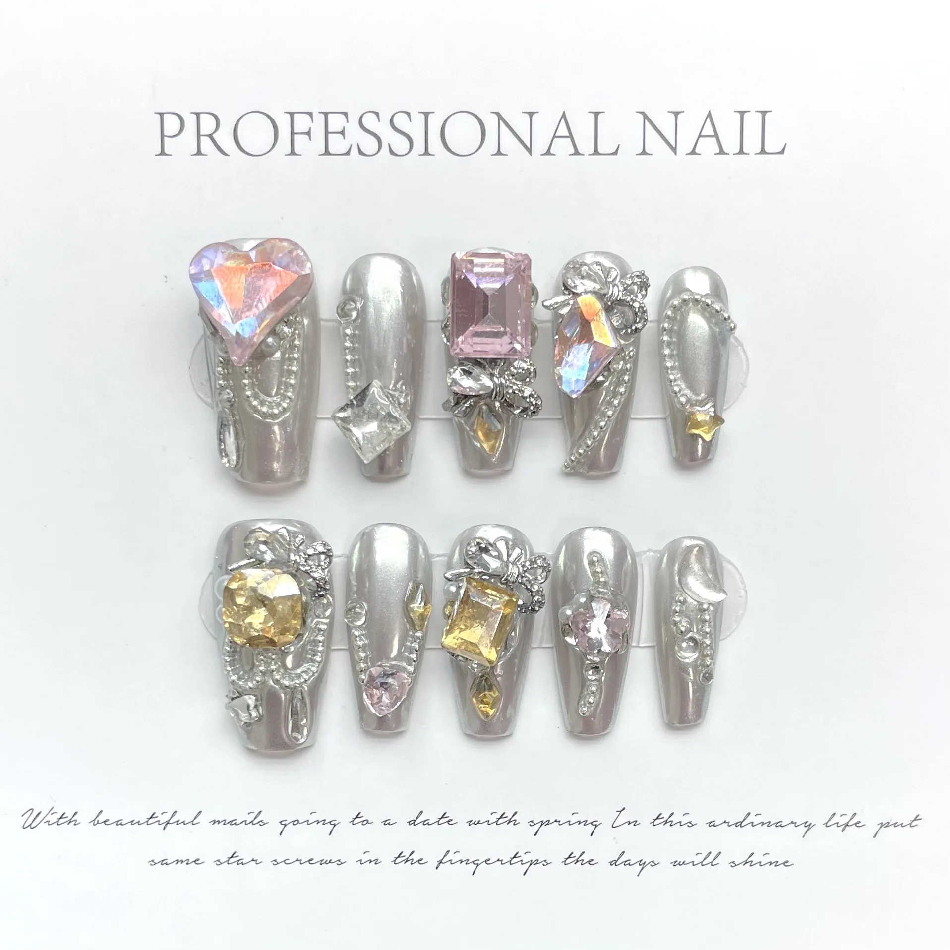 Handmade  Fake Nails Artificial Cat Eye Stylish Spider Skeleton 3D French Fashion Nail Set For Women and Girls