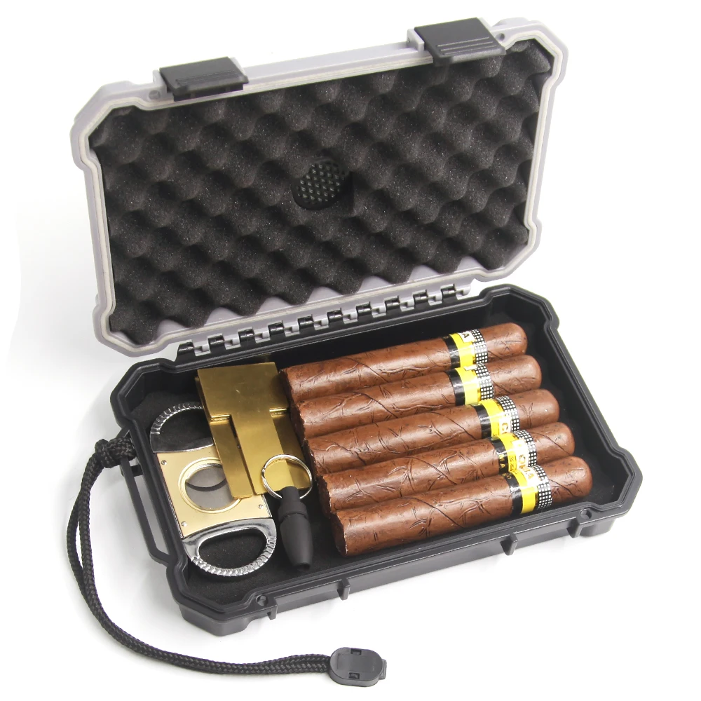 Factory Wholesale Portable Plastic Travel Humidor Cigar Cases with Cigar Accessories Humidors Box for Cigar Enthusiasts