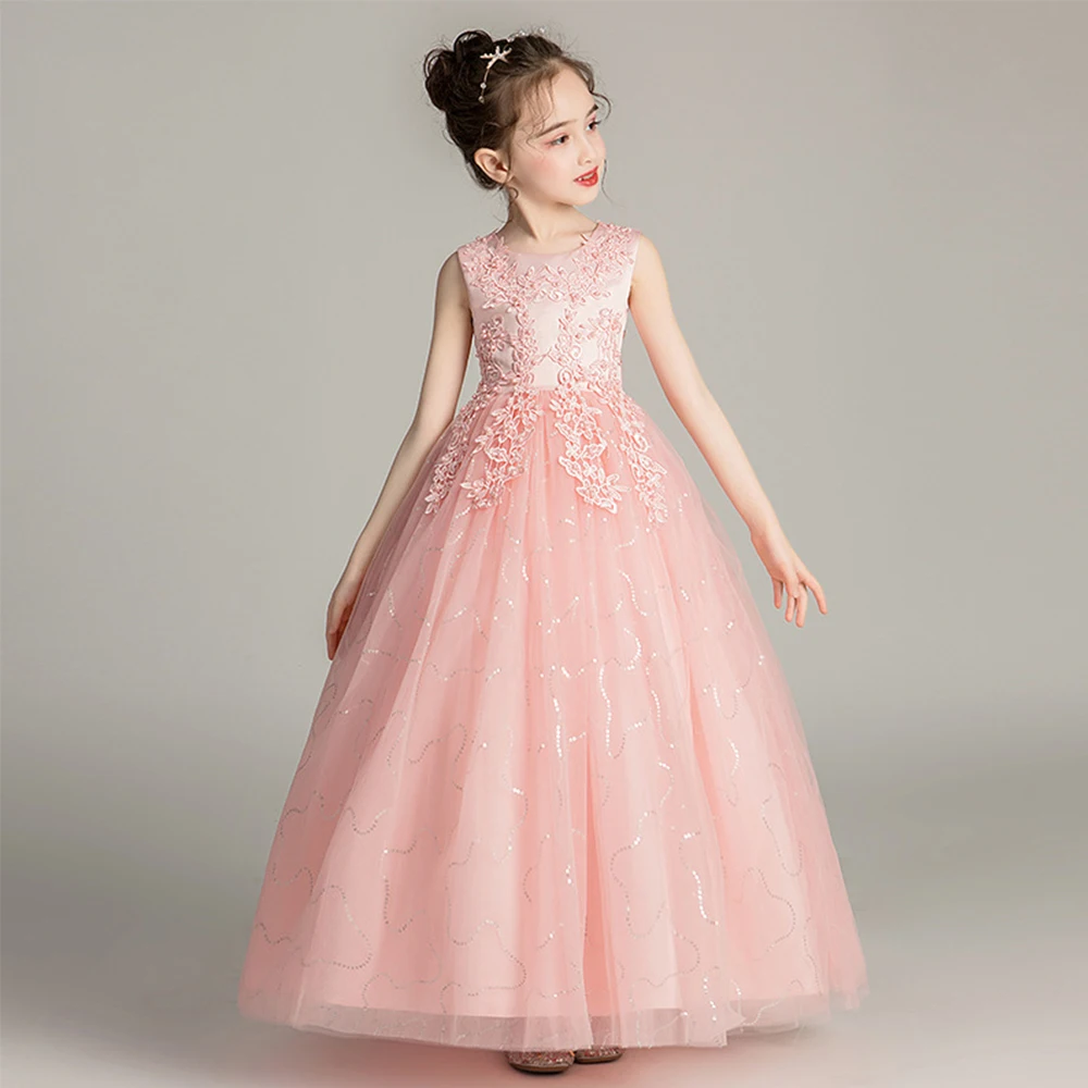 Princess Flower Girls Dresses Party Wedding High Quality Tulle 2022 New Custom Girl Embroidered Floor-length Short Sleeve Modern