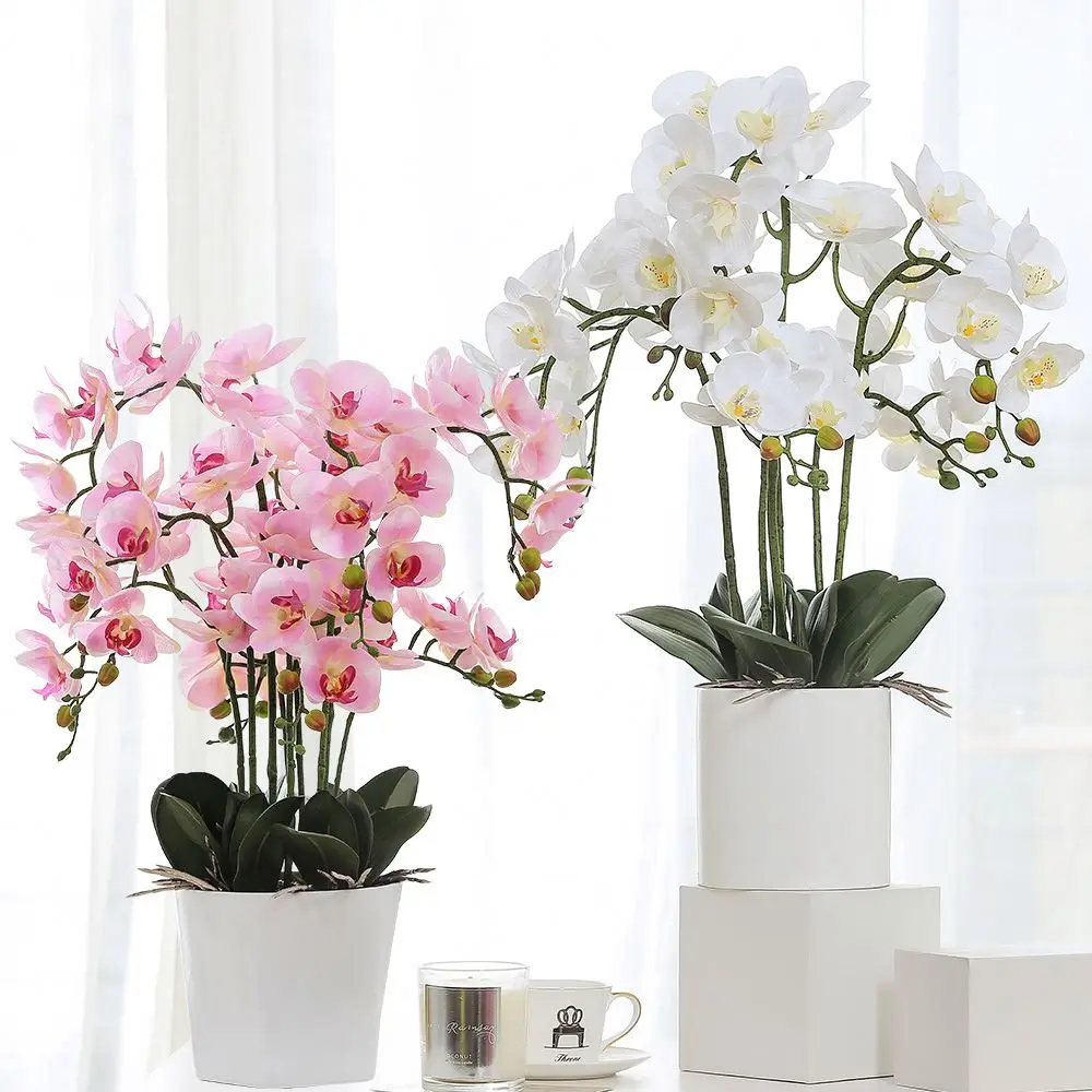 Look Real Flower Artifical Custom Import China Fabric Set With Pot  Artificial Orchid Flowers