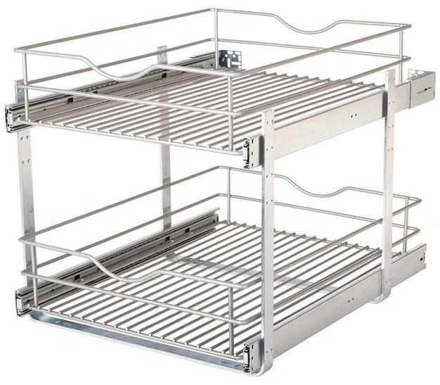 Knape & Vogt DBLMUB-14-R-FN Double-Tier Multi Pullout 11 14 17 in. inch pull out sliding drawer Wire Basket, Frosted Nickel