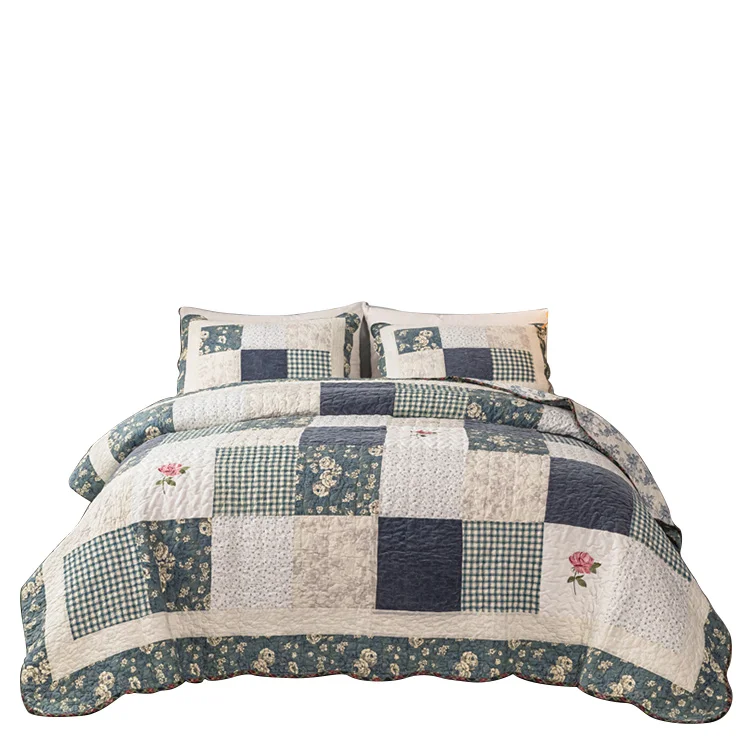 Wholesale home textiles high quality 3 piece set quilted printing bedspread set with pillowcase