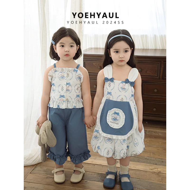 YOEHYAUL X4682 Kids Tutu Skirt / Tank Top / Pants Baby Girl Clothing Sets Dress Rabbit Print Girls Skirt Dresses Set Cotton