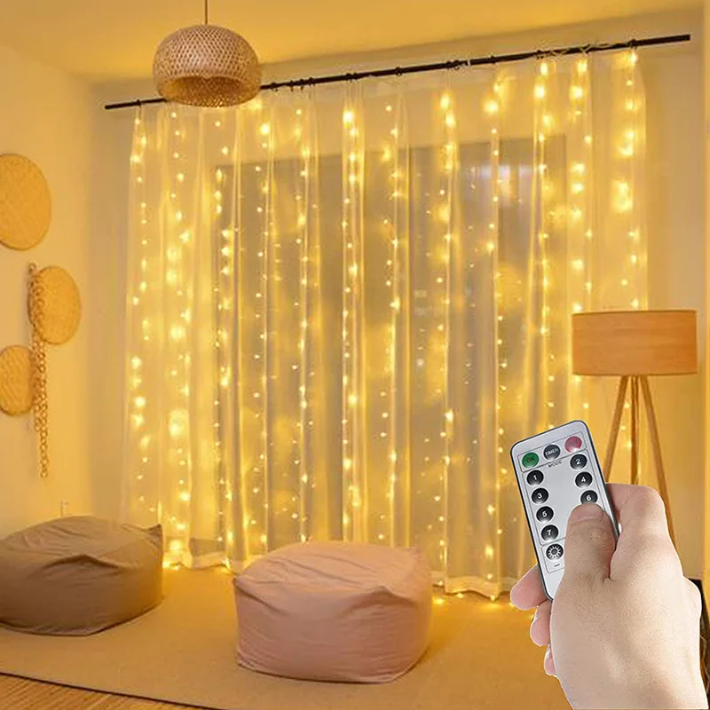 3m 300 LED USB Twinkle Star LED Window Curtain String Lights Remote Control Outdoor Fairy Lamp Garland Led Curtain Light