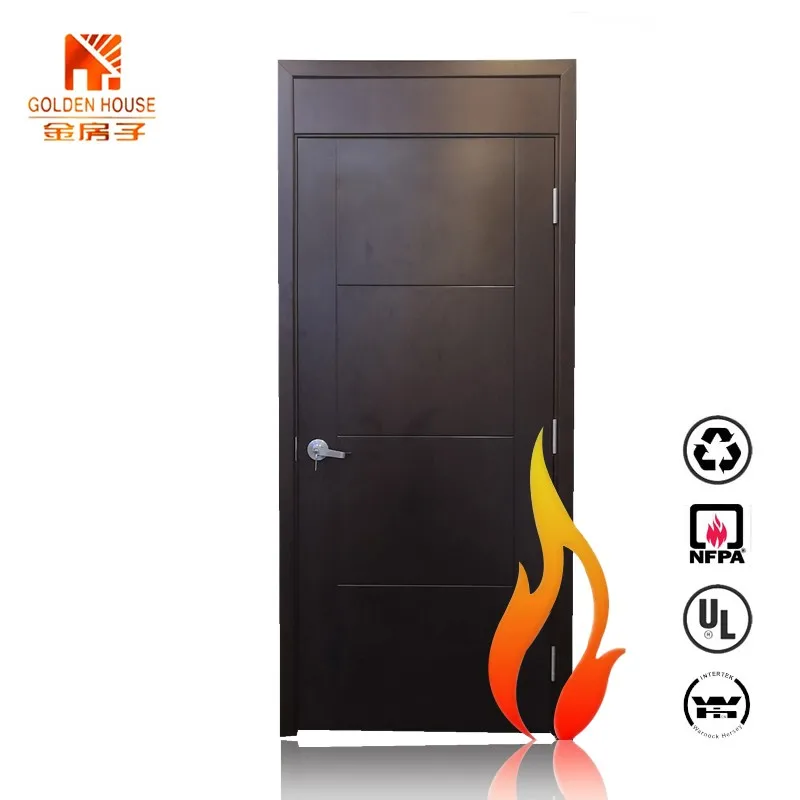 Customized UL/WH/FM approve fire rated wood doors and steel frame timber hotel doors wooden fireproof door