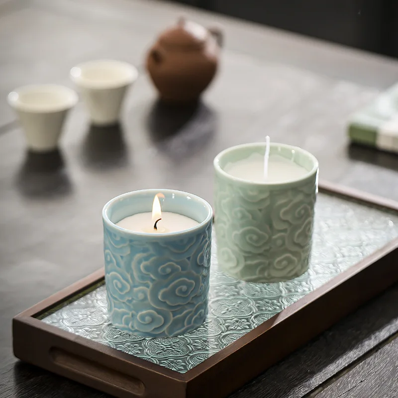 Nordic Style Home Decorative Cylinder christmas candles scented 20oz small ceramic candle jar with lid