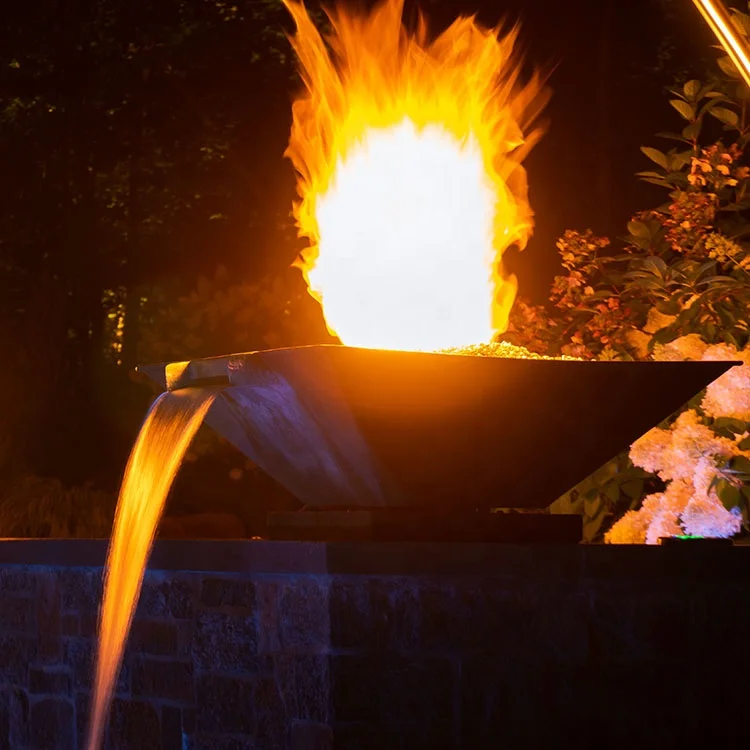 100cm Corten Steel Fire Pit Outdoor Propane Vented Gas Space Fireplace Heaters Water Fire Bowl for Swimming Pool