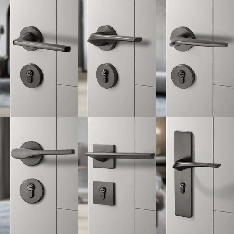 Wooden Door Handle Mute Stainless Steel Handle Lock Modern Entrance Door Pull Handle Mortise Door Lock Set Hardware