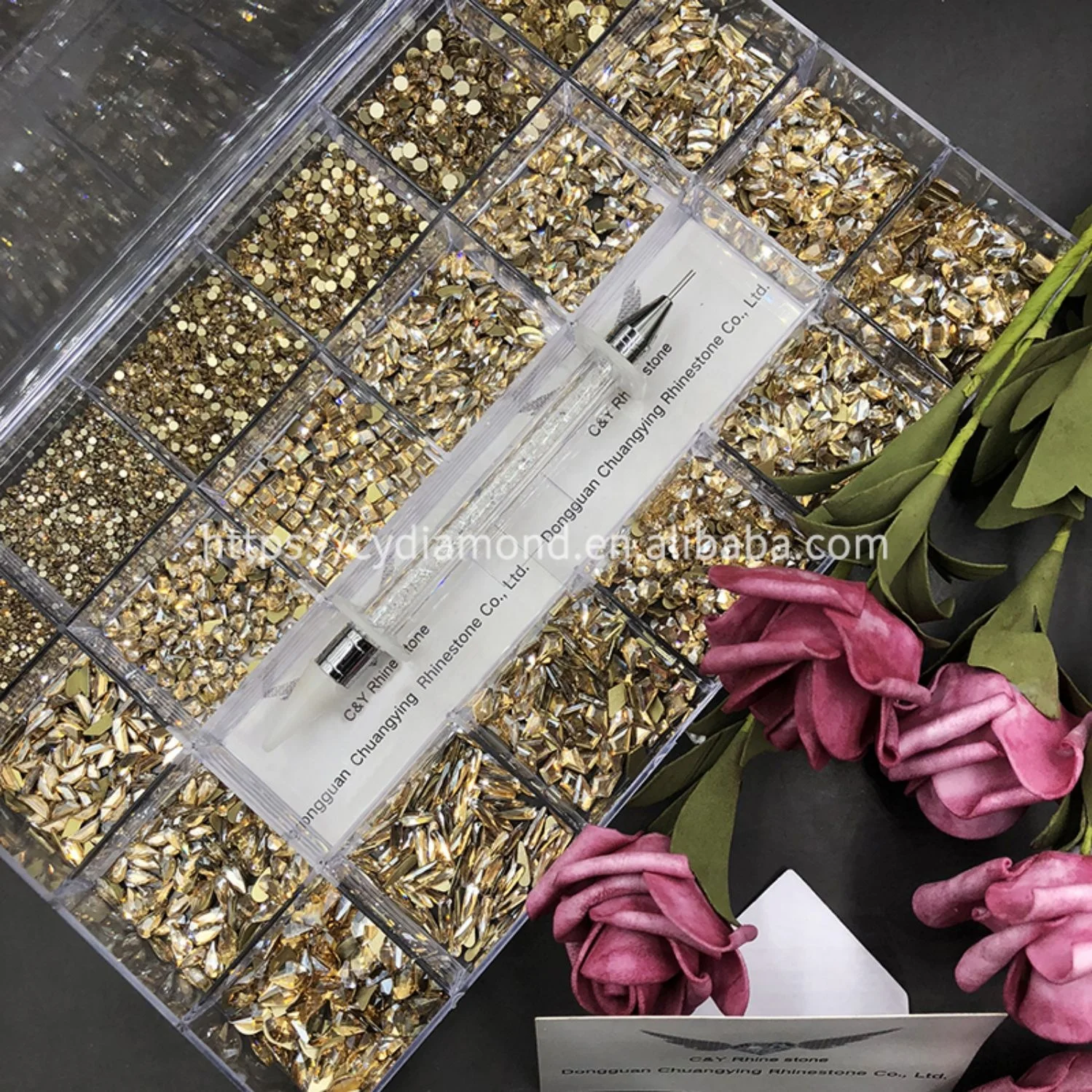 C&Y Custom Glass Rhinestone Top Set For Nails Flatback Design In Box Nail Rhinestones