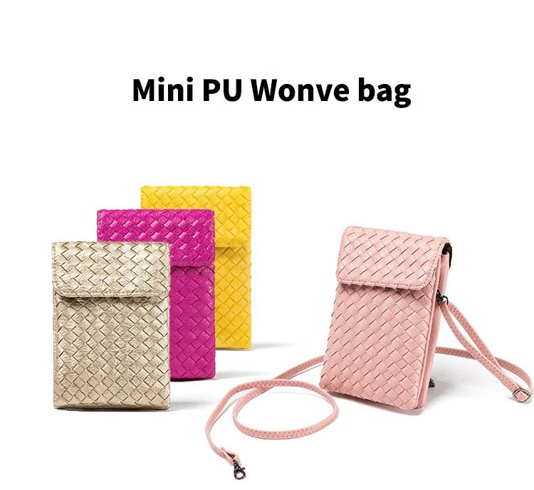 Korean Version Of The Mini PU Woven Cute Cell Phone Bag Coin Purse Shoulder Crossbody Bag For Women
