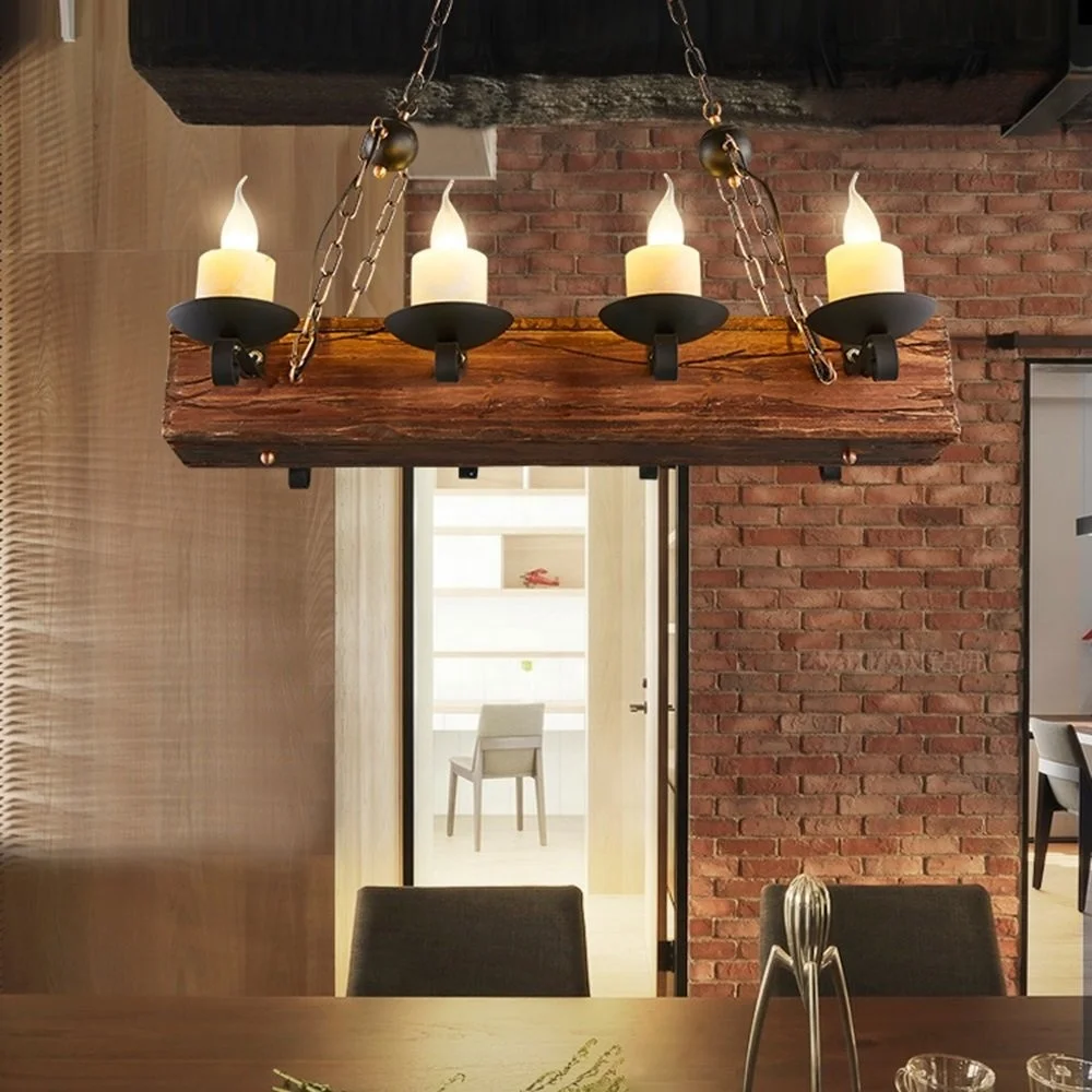 loft Hanging retro Chandelier Rustic Candlestick Pendant wood Antique light Creative Led Vintage boat Metal Wooden home lamp