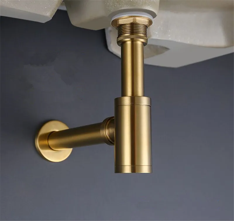 Bottle Trap Brass Round Siphon Black Chrome Gold P-trap Bathroom Vanity Basin Pipe Waste With Pop Up Drain