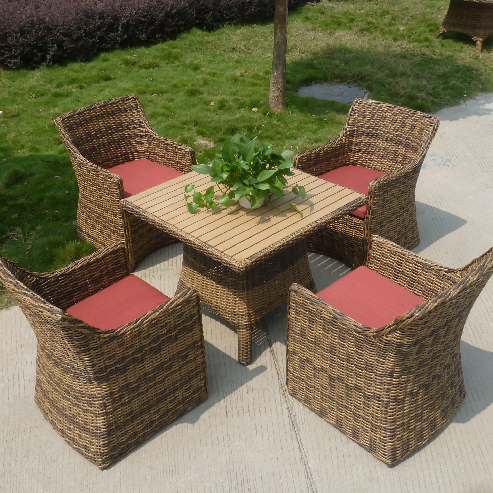 Outdoor Courtyard Garden Furniture Terrace Artificial Rattan Dining Table Set Wicker Chair
