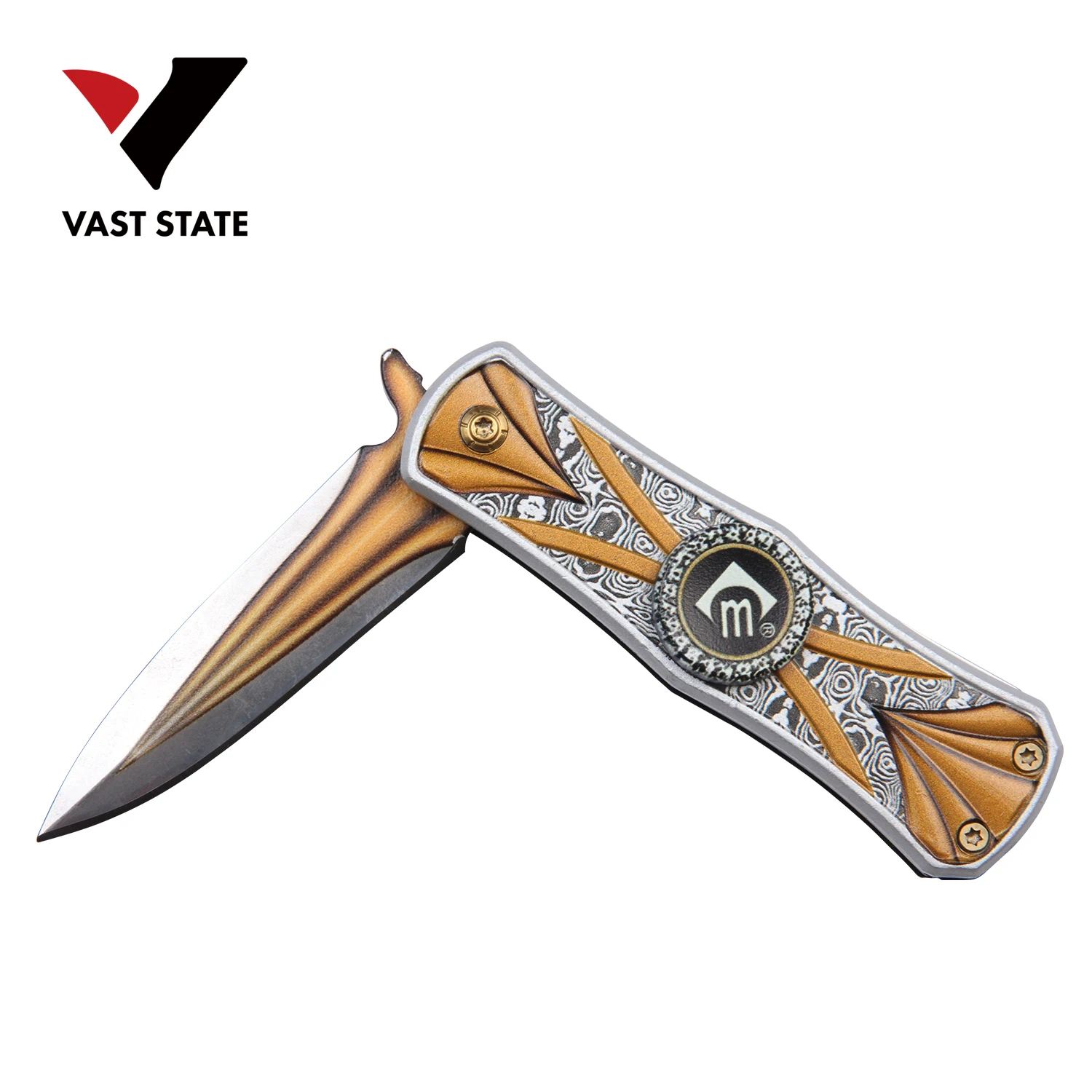 
Quick Opening Tactical Folding Blade Knife 440 Stainless Steel 3D Pattern Steel Aluminum Handle pocket hunting gyro knife 